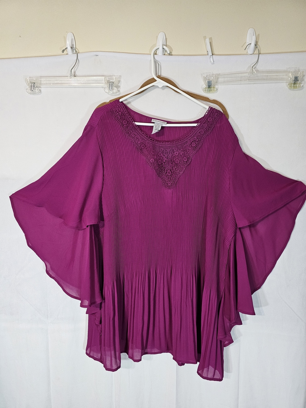 Catherines Magenta Pleated Lace-Trim Flutter Sleeve Tunic - Picture 3 of 6